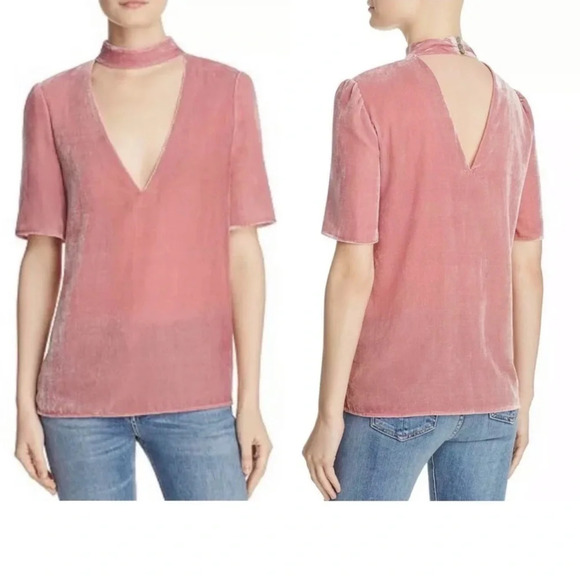 New Paige Vintage Rose Velvet Cateline Top Cutout pink crushed velvet v-neck - Picture 1 of 8